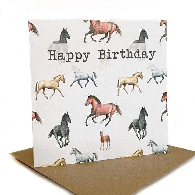 Horses and foal Birthday Card