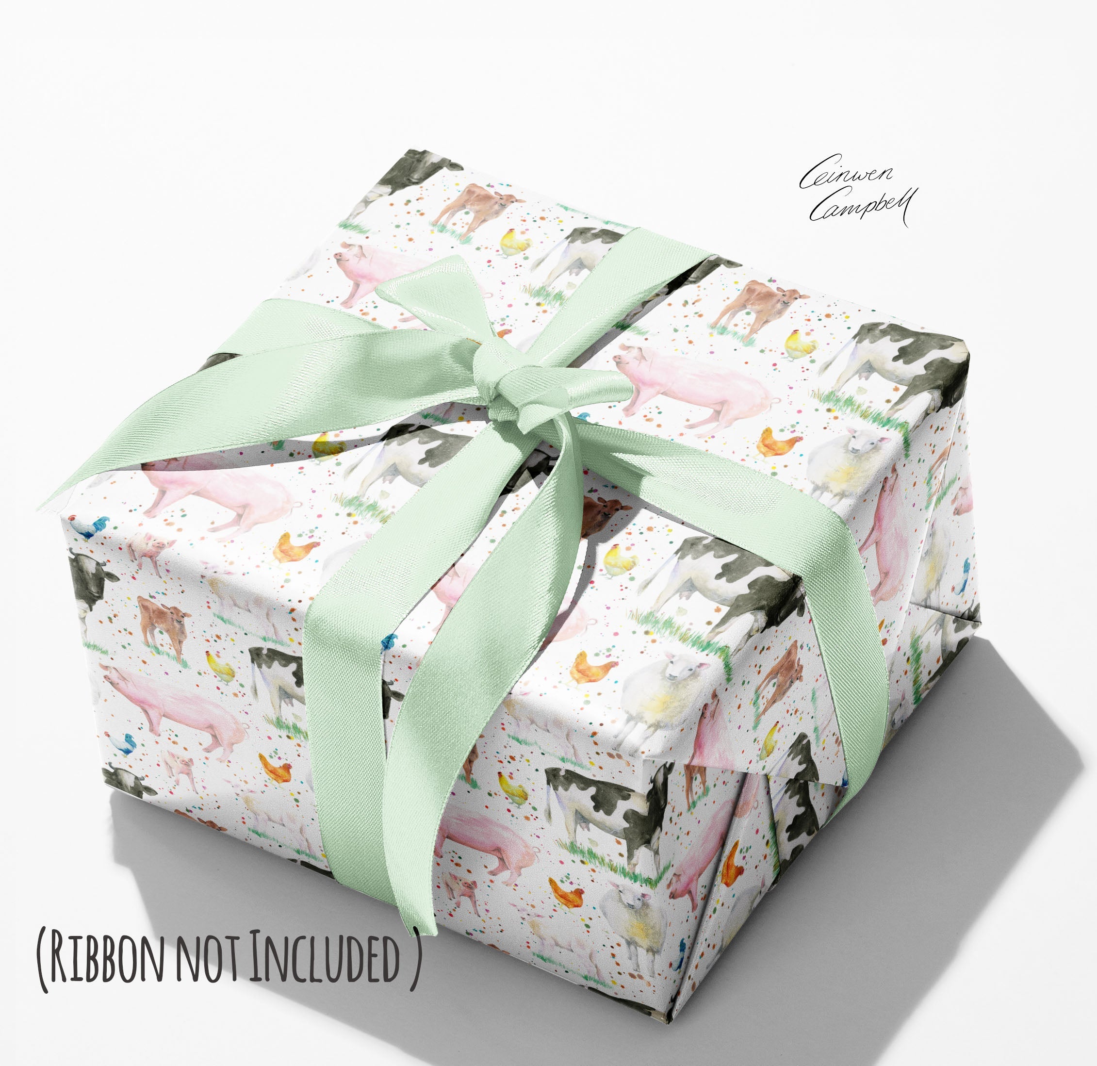 Farm Animal Wrapping Paper - Sheep, cows, pigs, hens - and tags