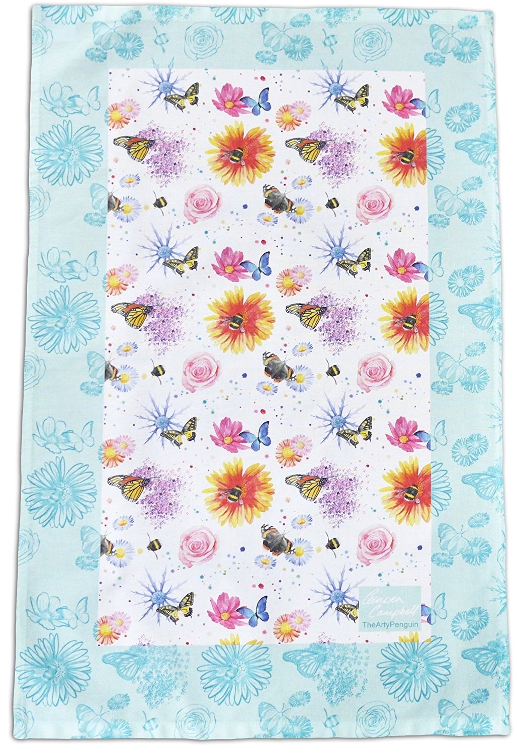 Flowers, Bees and Butterflies Tea Towel