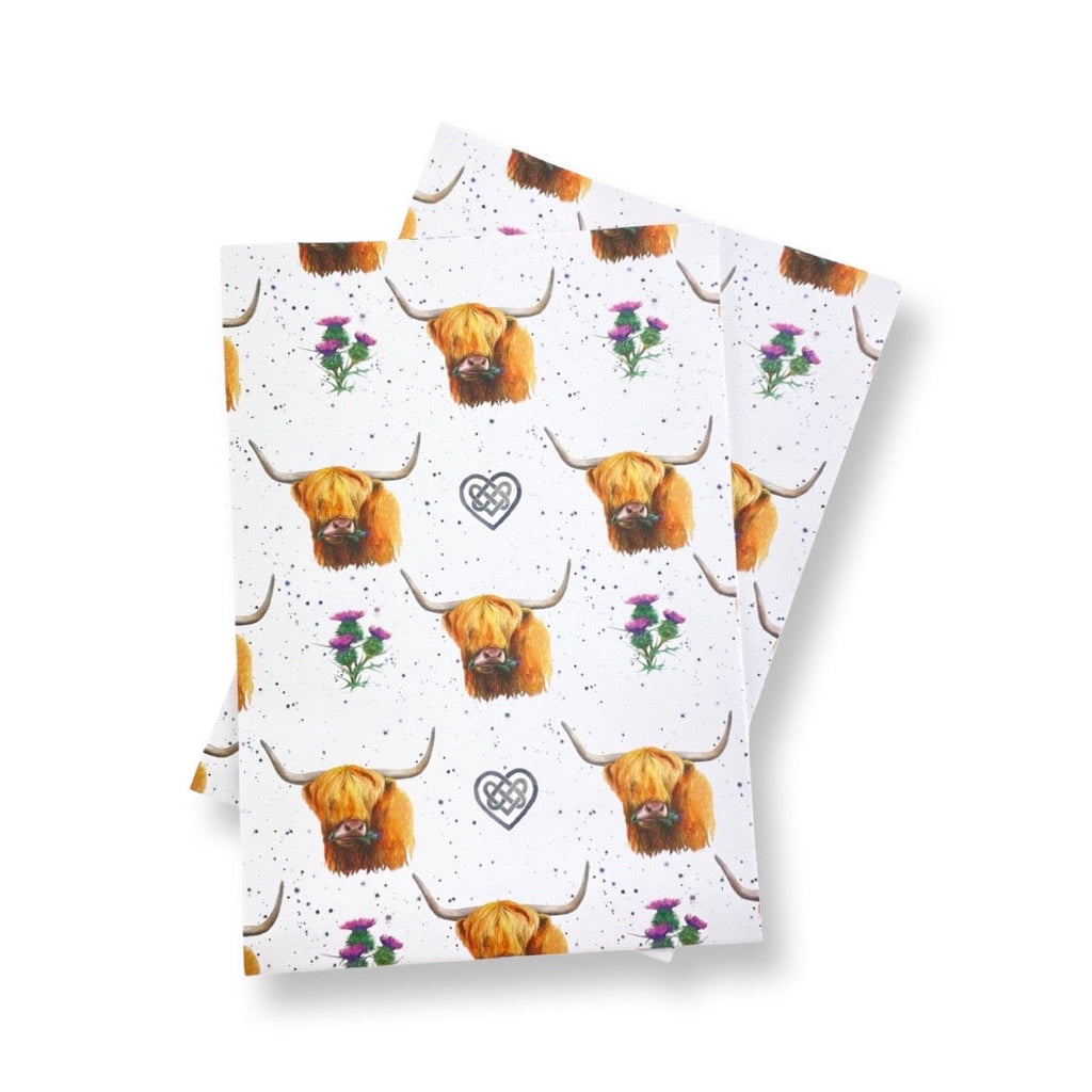 Highland Cow - Thistle and Celtic Knot Work Wrapping Paper and Tags