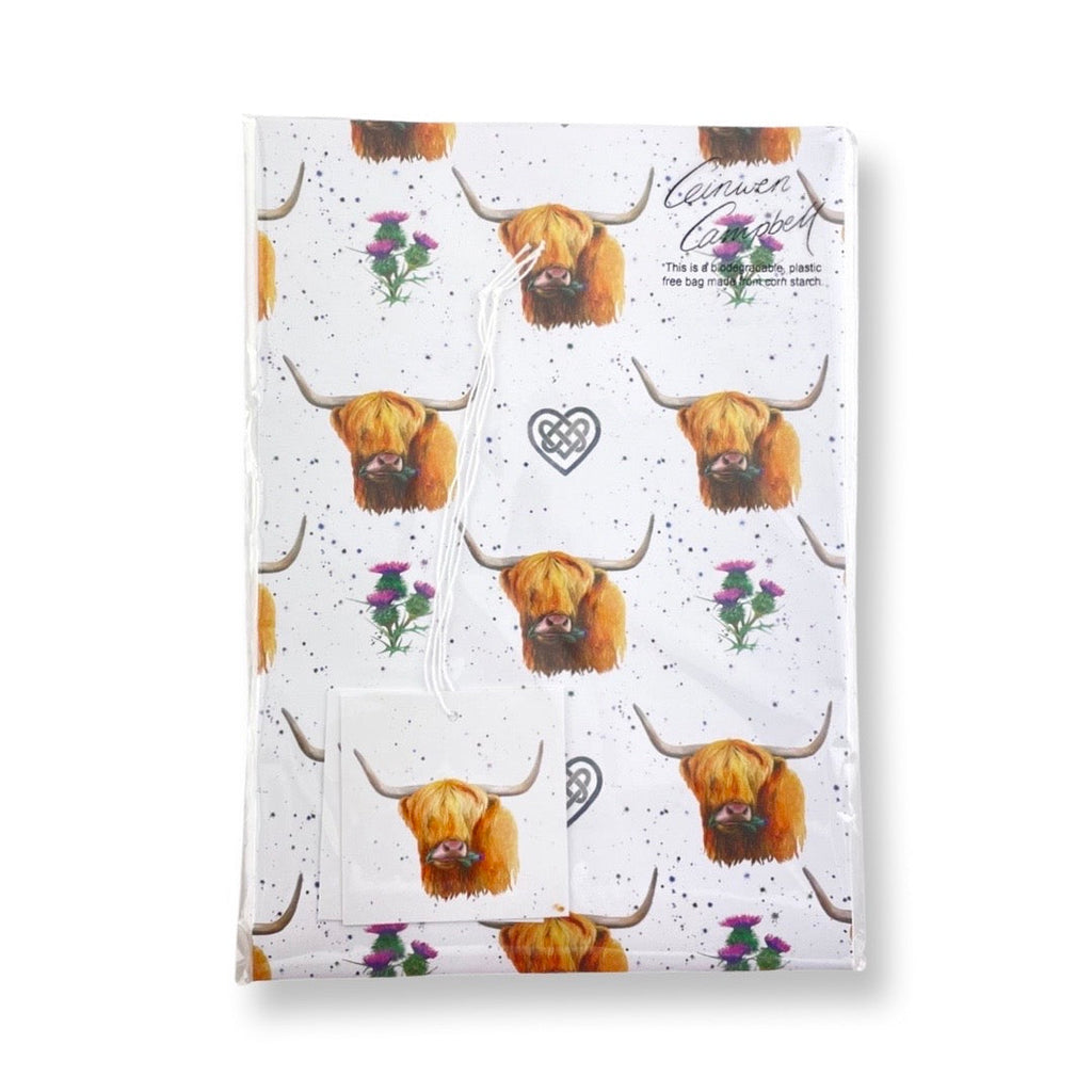 Highland Cow - Thistle and Celtic Knot Work Wrapping Paper and Tags