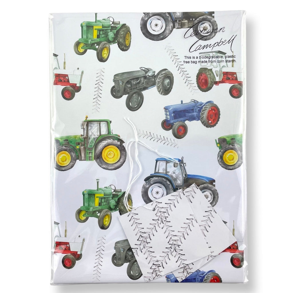 Tractor - Vintage and Modern - Recyclable and Recycled  Wrapping Paper and Tags