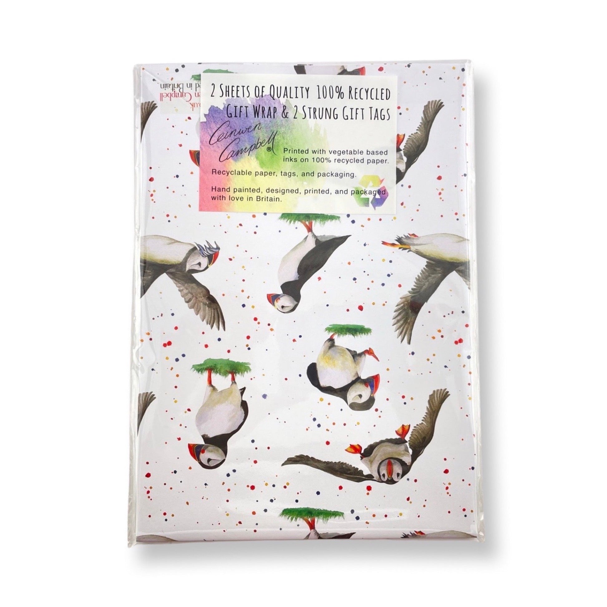 Recycled and recyclable Puffin Wrapping Paper