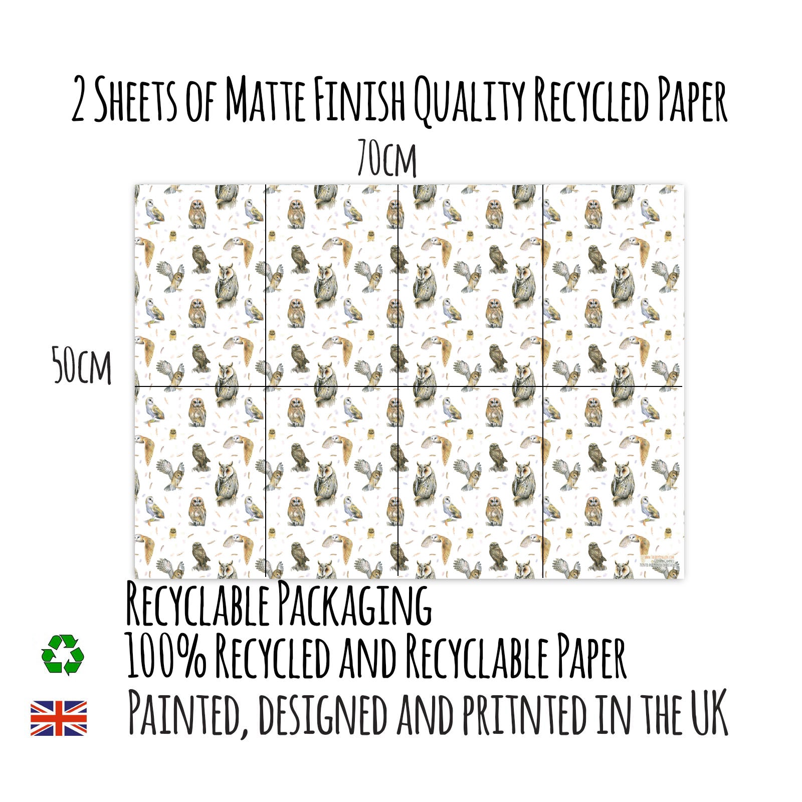 Owl Recycled and Recyclable Wrapping Paper