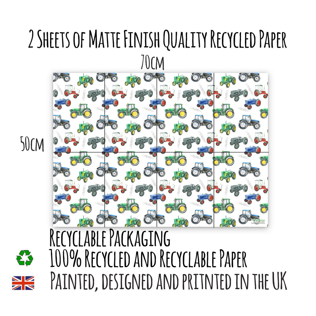 Tractor - Vintage and Modern - Recyclable and Recycled  Wrapping Paper and Tags