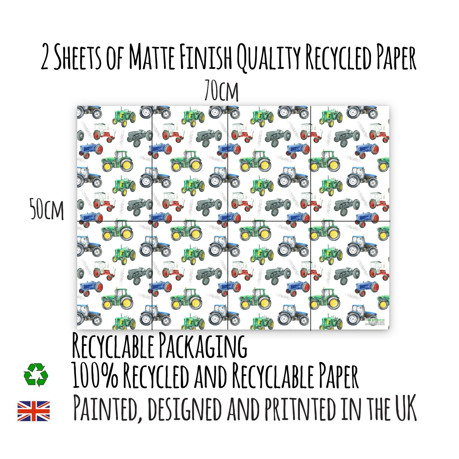 Tractor - Vintage and Modern - Recyclable and Recycled  Wrapping Paper and Tags