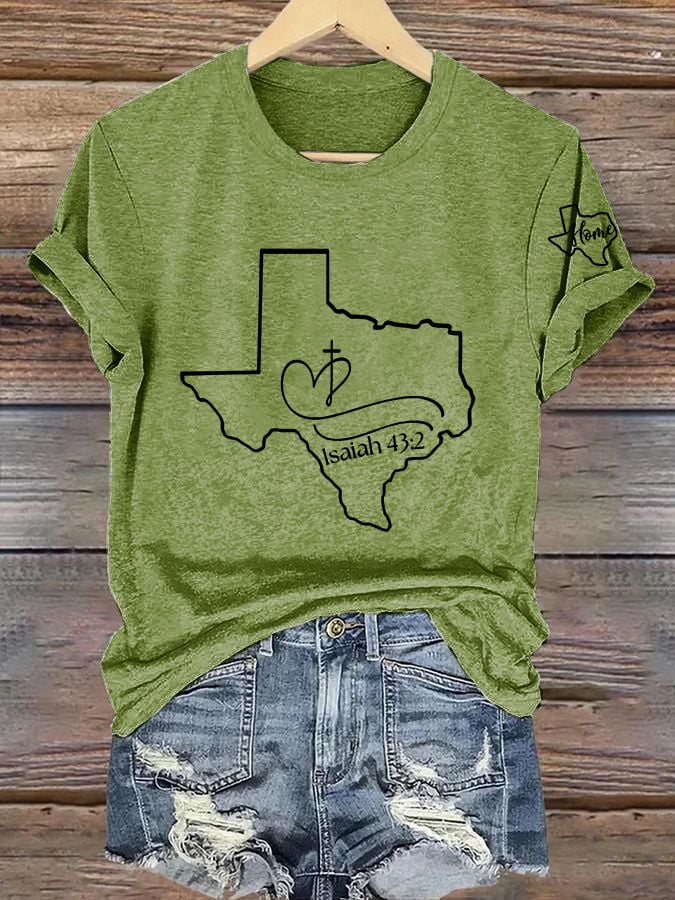 Women's God Bless Texas Printed Crew Neck T-Shirt