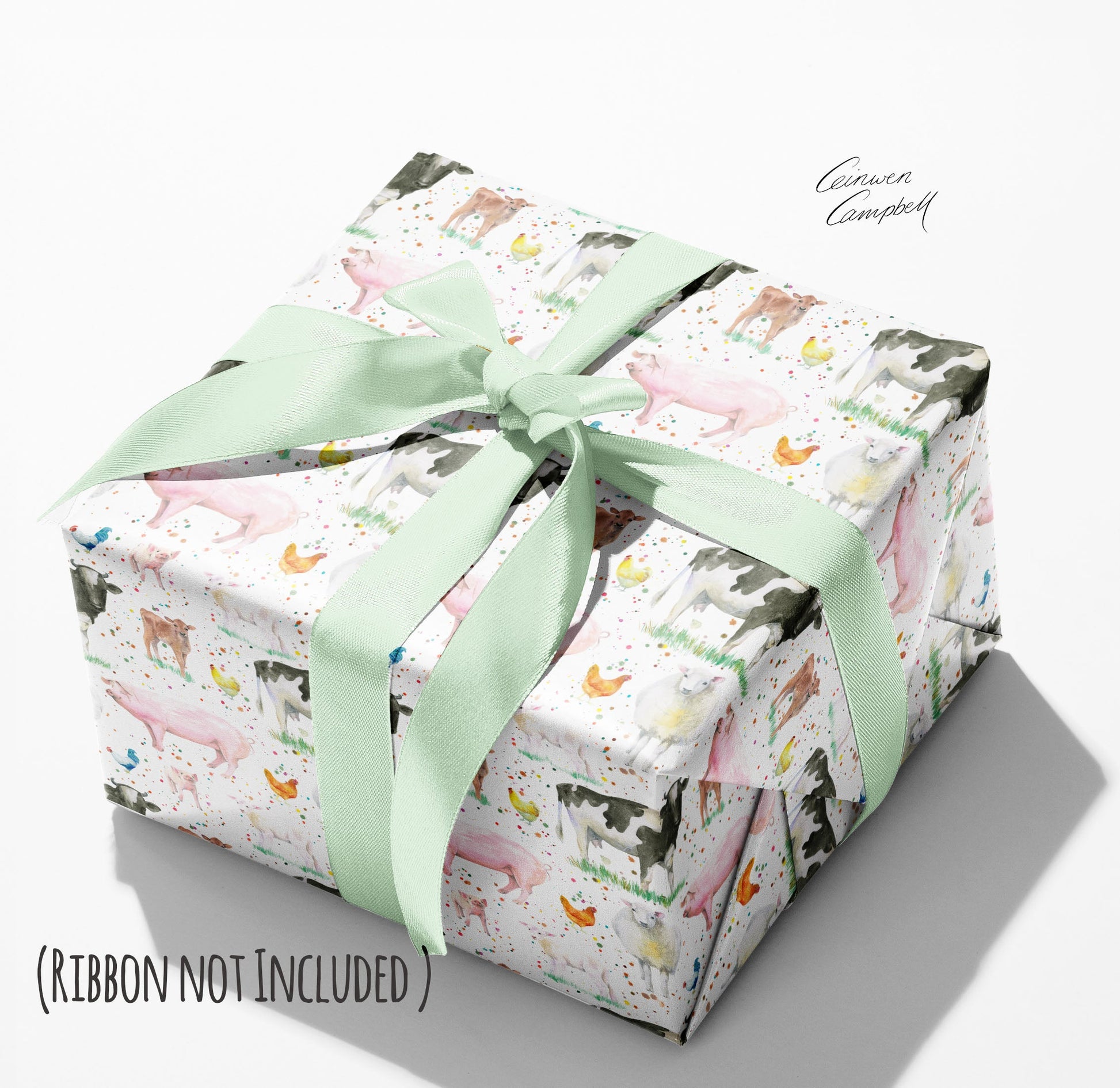 Farm Animal Wrapping Paper - Sheep, cows, pigs, hens  - and tags