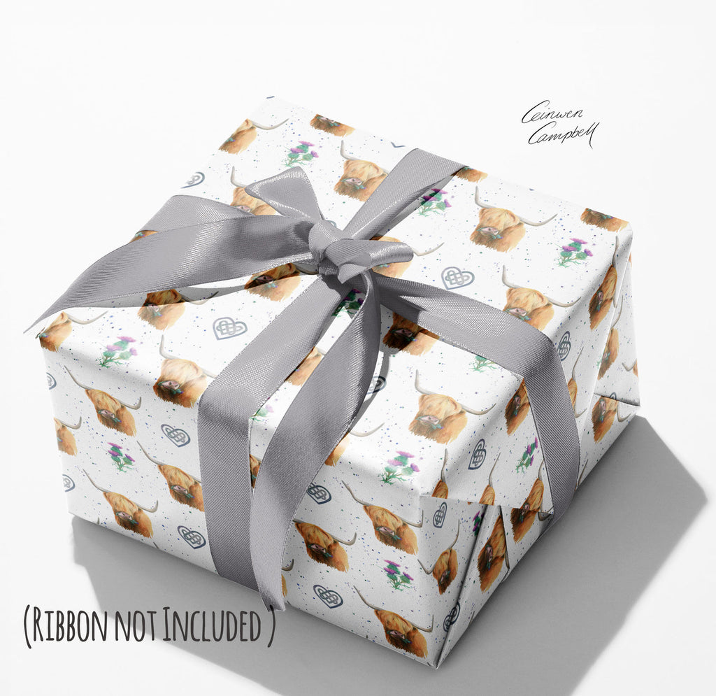 Highland Cow - Thistle and Celtic Knot Work Wrapping Paper and Tags