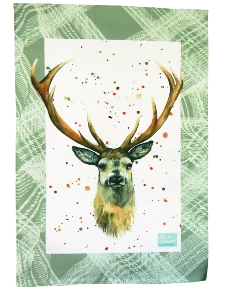 Stag and Tartan Tea Towel